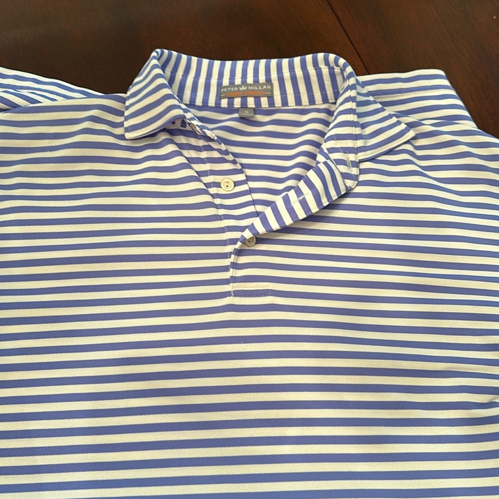 Peter Millar summer comfort blue/white stripe polo medium
